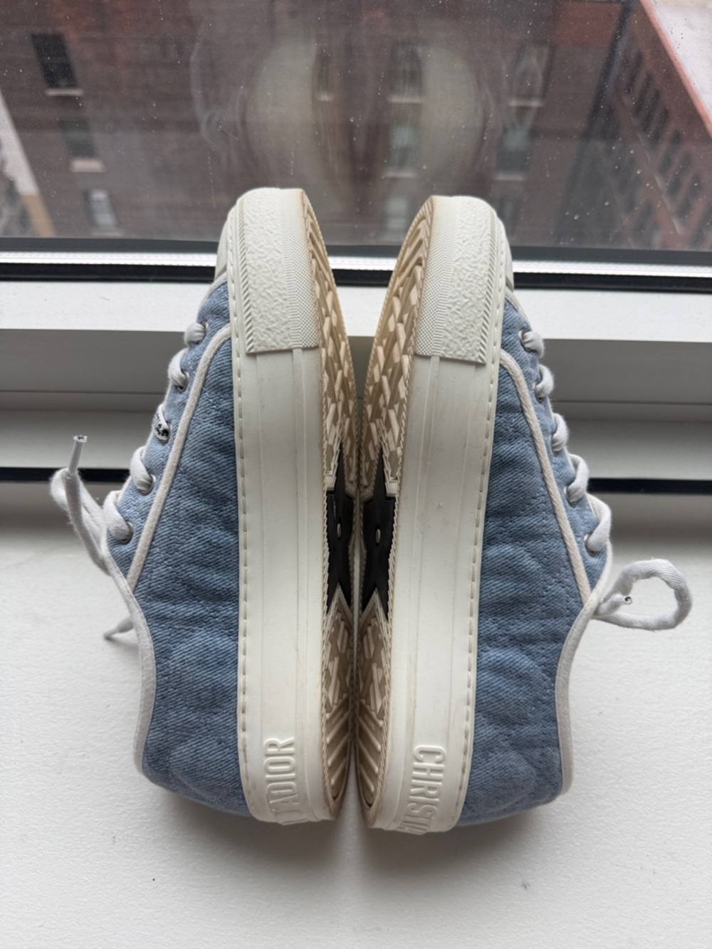 Dior Blue Canvas Low-Top Sneaker with Cream Trim - Picture 3 of 6